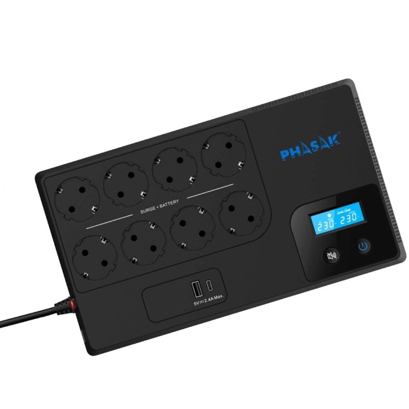 SAI Línea Interactiva Phasak Smart Home 1050VA/ 1050VA-600W/ 8 Salidas/ Formato Bloque 5605922012121 PH 9479 PHK-SAI SMT HOME 1050 VA