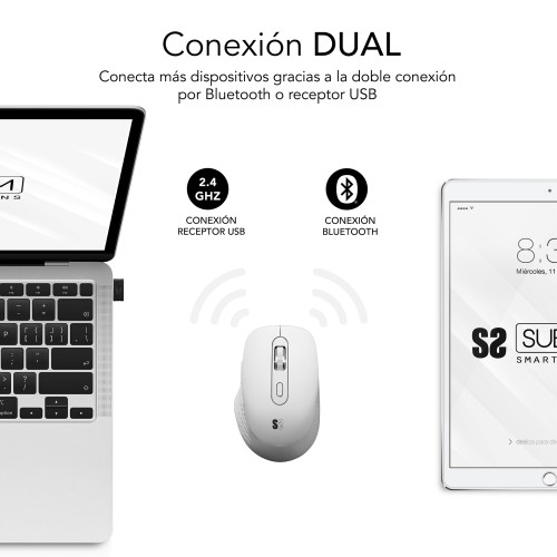 SUBBLIM Ratón CURVE ERGO DUAL MOUSE BATTERY WHITE - Imagen 2