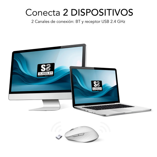 SUBBLIM Ratón CURVE ERGO DUAL MOUSE BATTERY WHITE - Imagen 3
