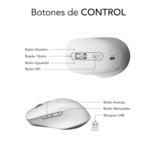 SUBBLIM Ratón CURVE ERGO DUAL MOUSE BATTERY WHITE - Imagen 6