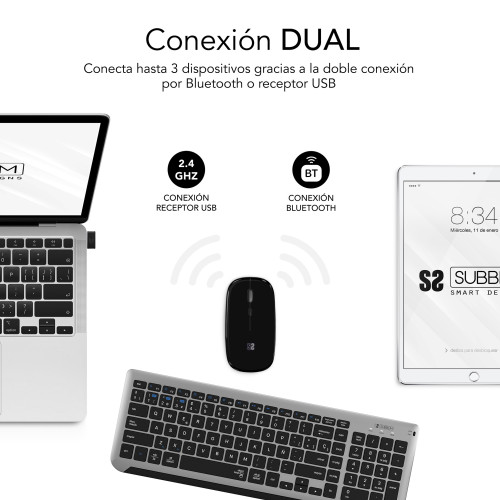 SUBBLIM Teclado con Ratón Bluetooth + 2.4G Combo Dual Prestige Extendido Gris/Negro - Imagen 3