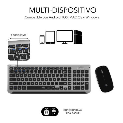 SUBBLIM Teclado con Ratón Bluetooth + 2.4G Combo Dual Prestige Extendido Gris/Negro - Imagen 4