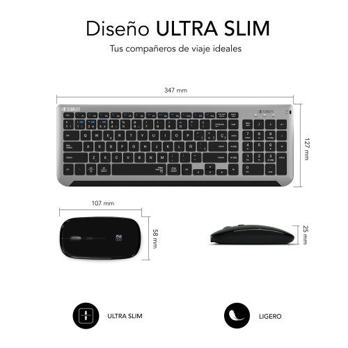SUBBLIM Teclado con Ratón Bluetooth + 2.4G Combo Dual Prestige Extendido Gris/Negro - Imagen 5