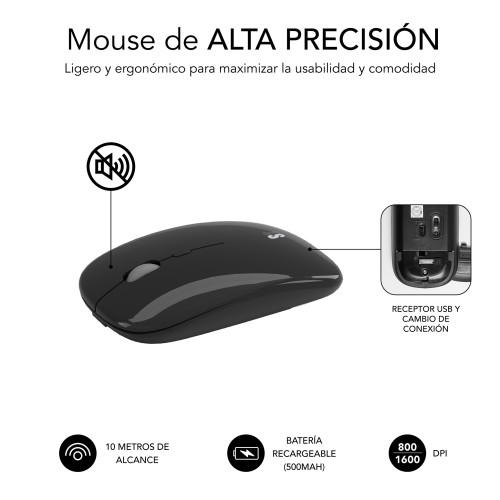 SUBBLIM Teclado con Ratón Bluetooth + 2.4G Combo Dual Prestige Extendido Gris/Negro - Imagen 7