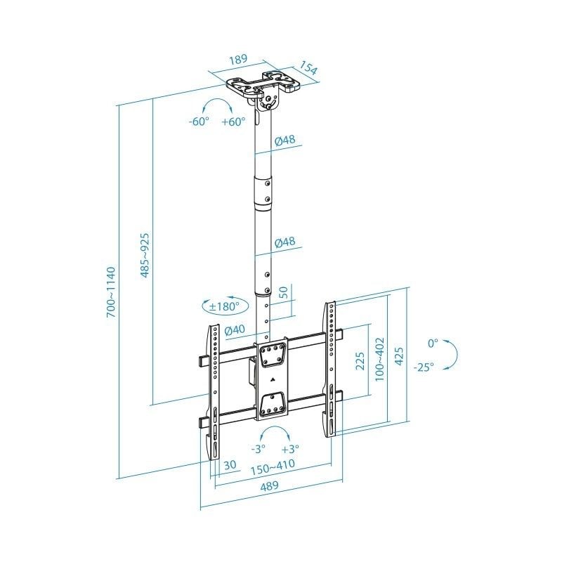 Soporte de Techo Giratorio/ Inclinable/ Nivelable TooQ LPCE1186TSLI-B para TV de 43-86"/ hasta 60kg - Imagen 5