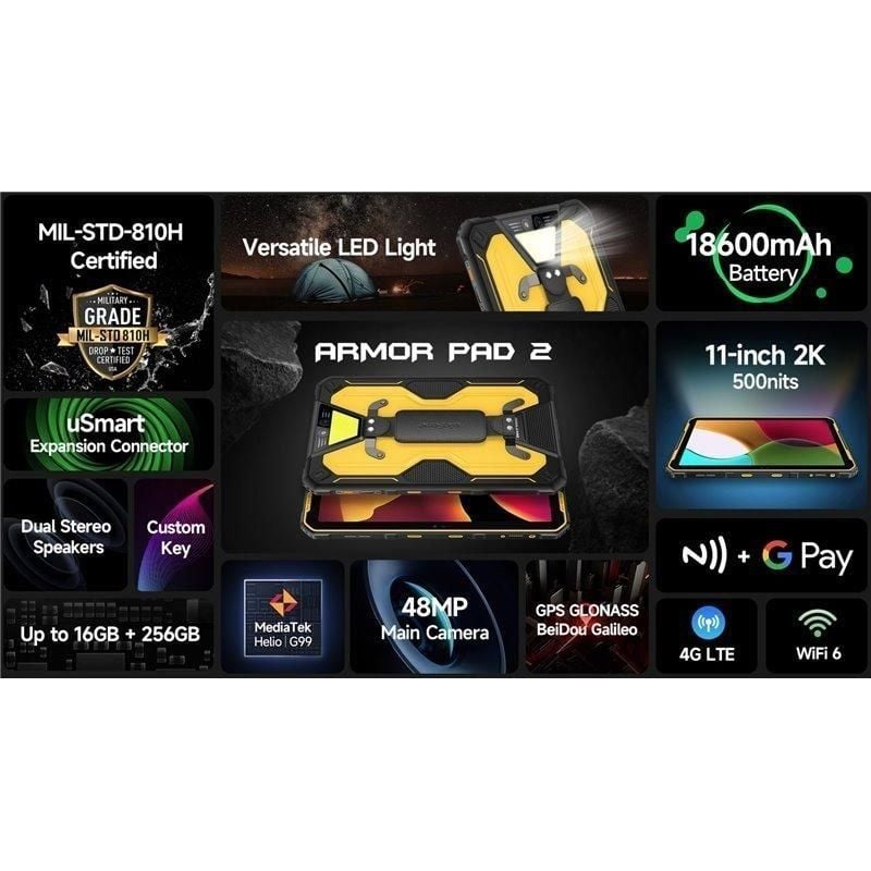 Tablet Rugerizada Ulefone Armor Pad 2 11"/ 8GB/ 256GB/ Octacore/ 4G/ Negro y Amarillo - Imagen 4