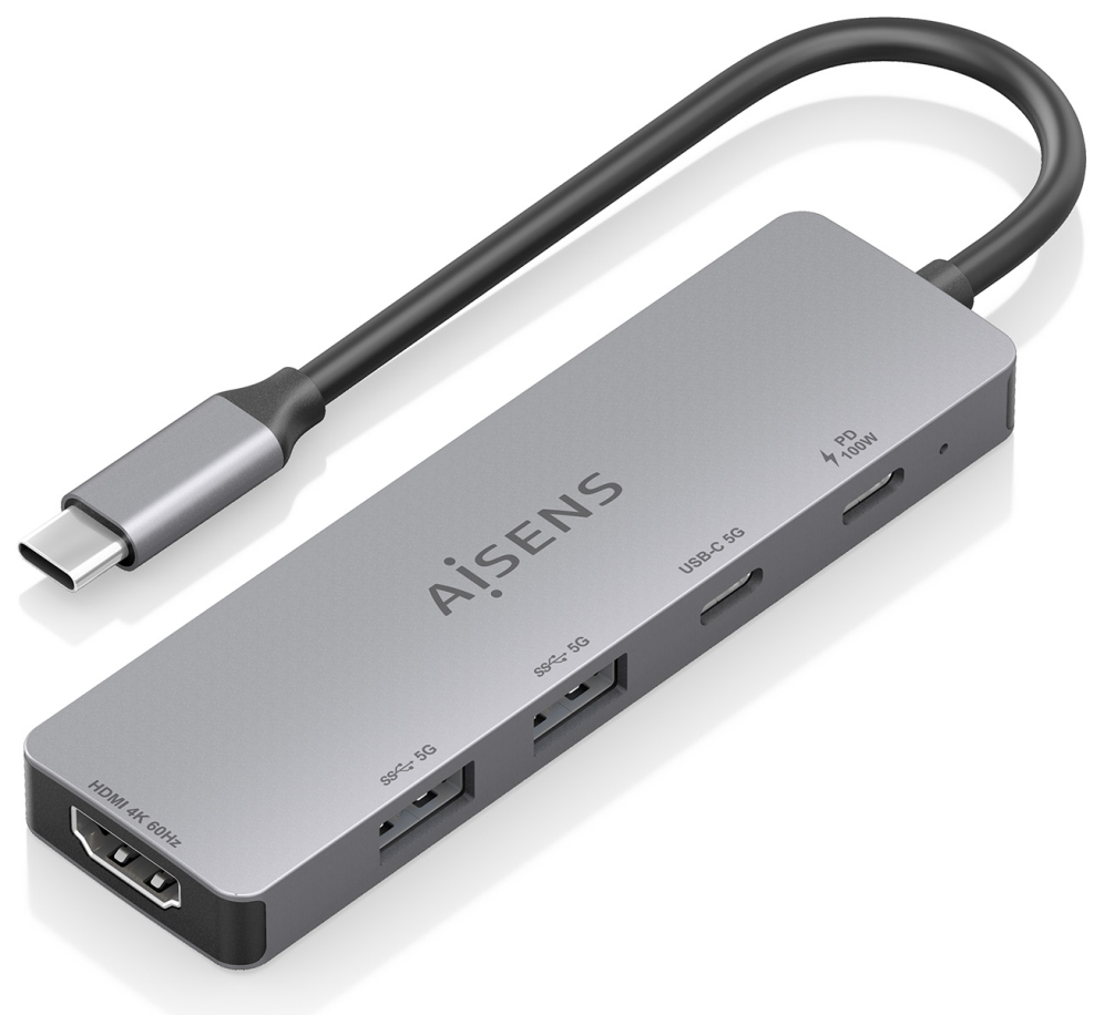 USB-C DOCK AISENS 5 EN 1 HDMI 2XUSB-A USB-C USB-C PD GRIS 15CM 8435739903568 ASUC-5P028-GR