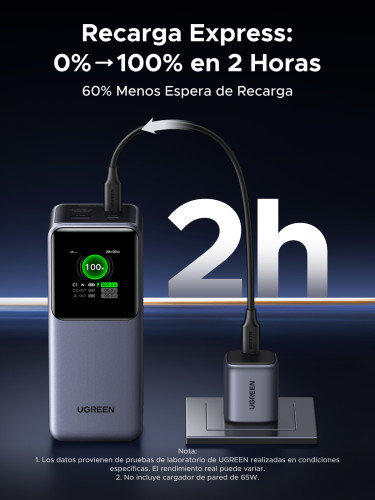 Ugreen 20000mAh 130W Fast Charging Powerbank Litio Gris - Imagen 8