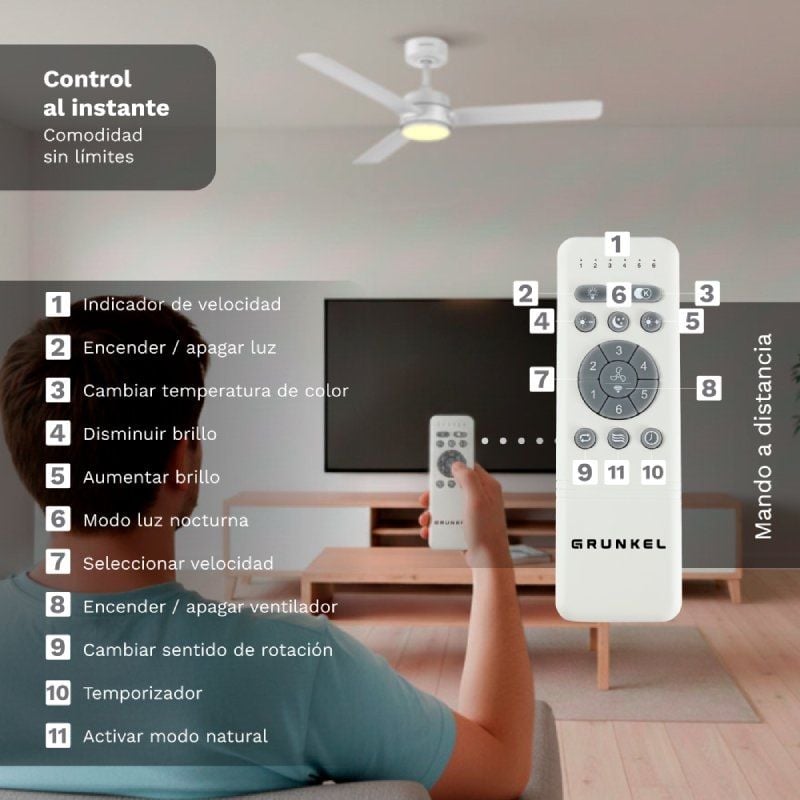 Ventilador de Techo Grunkel SKYEASY52/ 30W/ 3 Aspas 132cm/ 6 Velocidades - Imagen 4