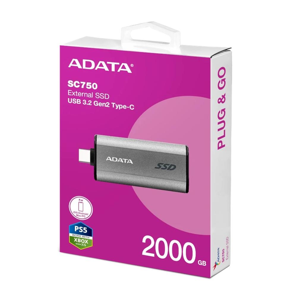 Disco duro externo ssd adata sc750 2tb usb tipo c gris - Imagen 4