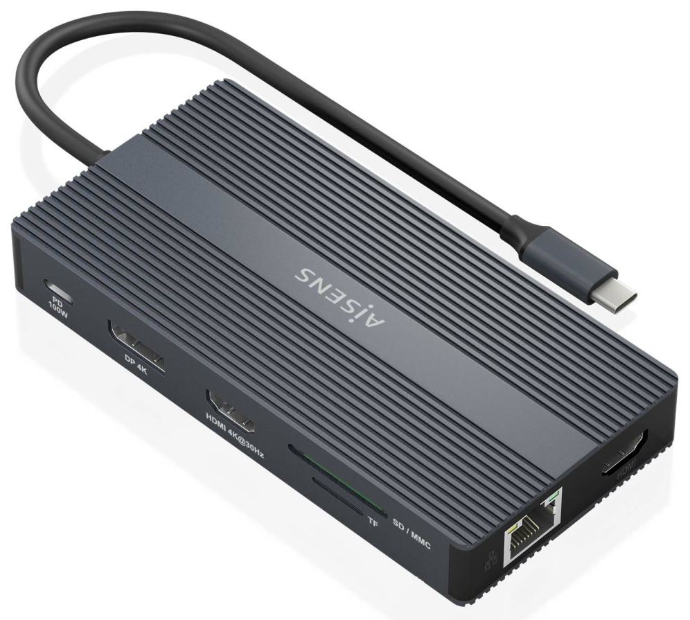 DOCK AISENS 12 EN 1 USB-C A 2xHDMI DP RJ45 4xUSB-A USB-C USB-C PD 20CM 8435739901328 ASUC-12P017-GR