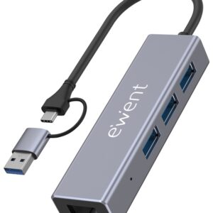 EWENT HUB 3 PUERTOS USB-A 3.1 + 1 PUERTO GIGABIT