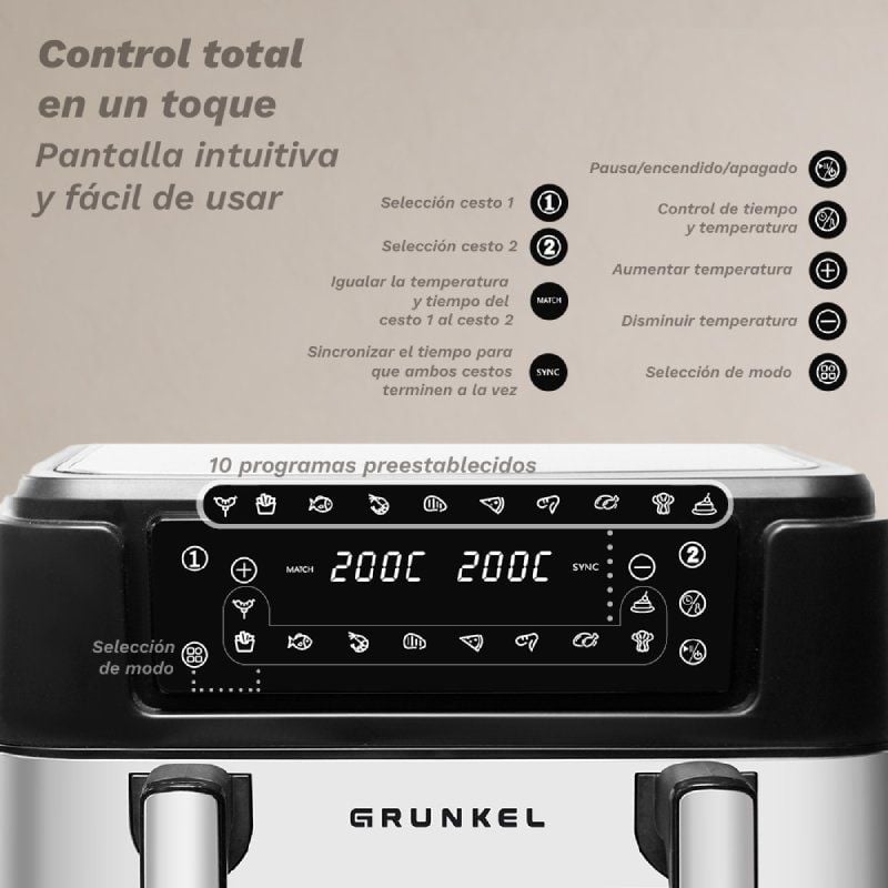 Freidora por Aire Airfryer / Sin Aceite Grunkel Dualflexifryer/ 2800W/ Capacidad 10L - Imagen 2