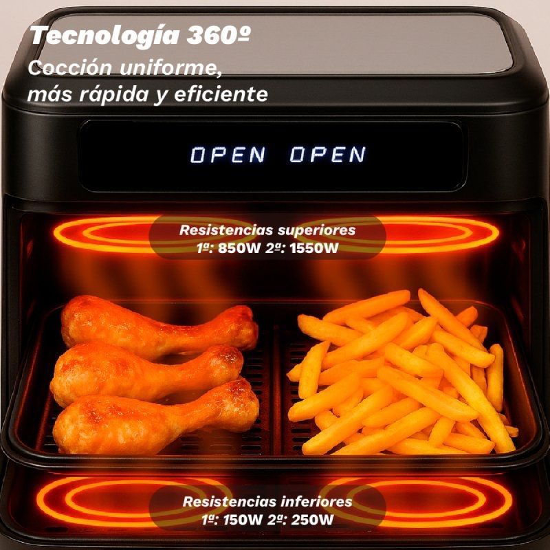 Freidora por Aire Airfryer / Sin Aceite Grunkel Dualflexifryer/ 2800W/ Capacidad 10L - Imagen 3