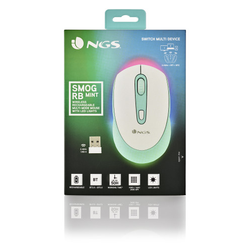 NGS SMOG MINT-RB ratón Juego Ambidextro RF Wireless + Bluetooth Óptico 2400 DPI - Imagen 8