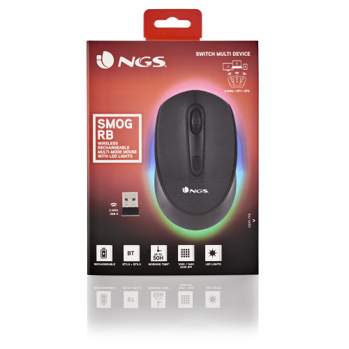 NGS SMOG-RB ratón Juego Ambidextro RF Wireless + Bluetooth Óptico 2400 DPI - Imagen 8