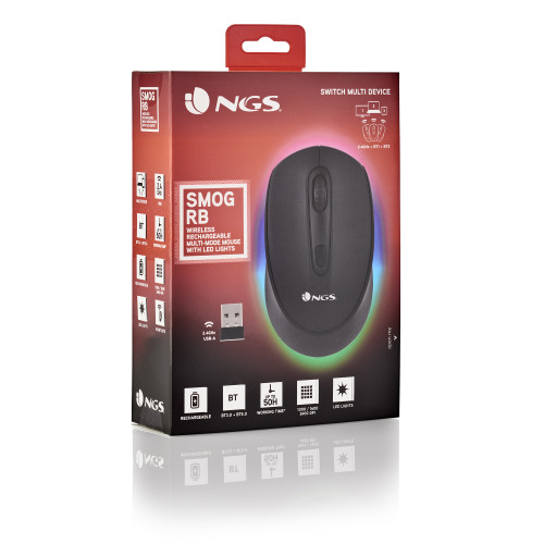 NGS SMOG-RB ratón Juego Ambidextro RF Wireless + Bluetooth Óptico 2400 DPI - Imagen 9