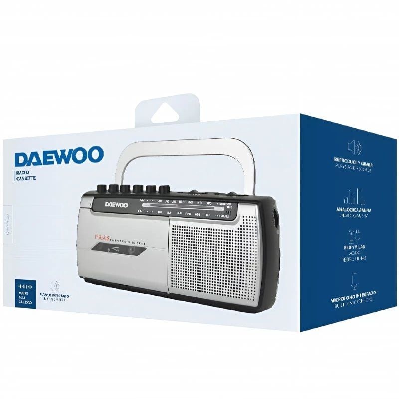 Radio Cassete Daewoo DW1107/ con Cable/ a Pilas/ Negra y Plateada - Imagen 2