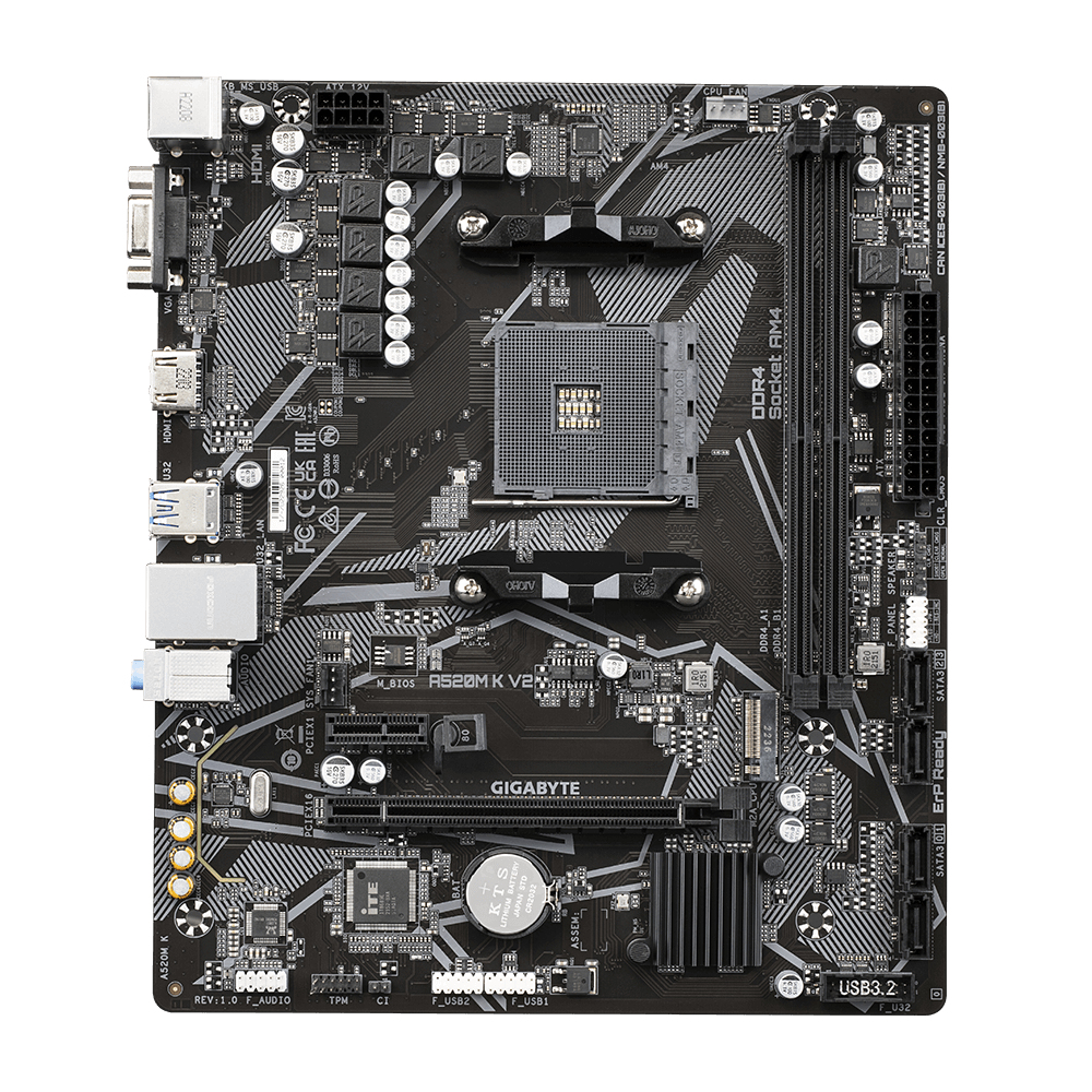 Placa base gigabyte a520m k v2 am4 m - atx - 2 x ddr4 - 4 x usb 3.2 - 2 x usb 2.0 - 1 x hdmi - 1 x d - sub - 1 x ps - 2 - Imagen 2