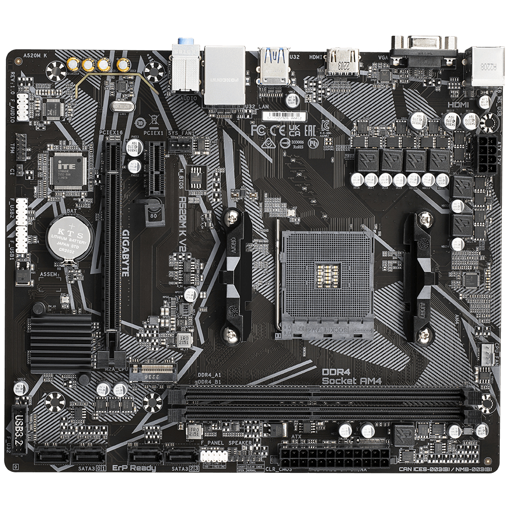 Placa base gigabyte a520m k v2 am4 m - atx - 2 x ddr4 - 4 x usb 3.2 - 2 x usb 2.0 - 1 x hdmi - 1 x d - sub - 1 x ps - 2 - Imagen 3