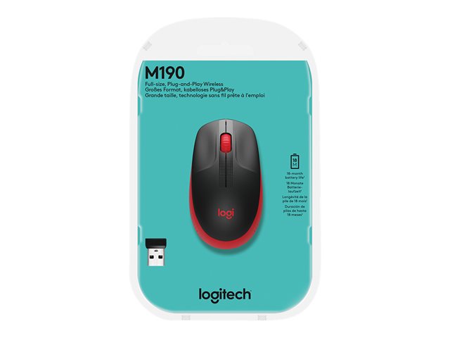 Mouse raton logitech m190 full size optico wireless inalambrico rojo - Imagen 4