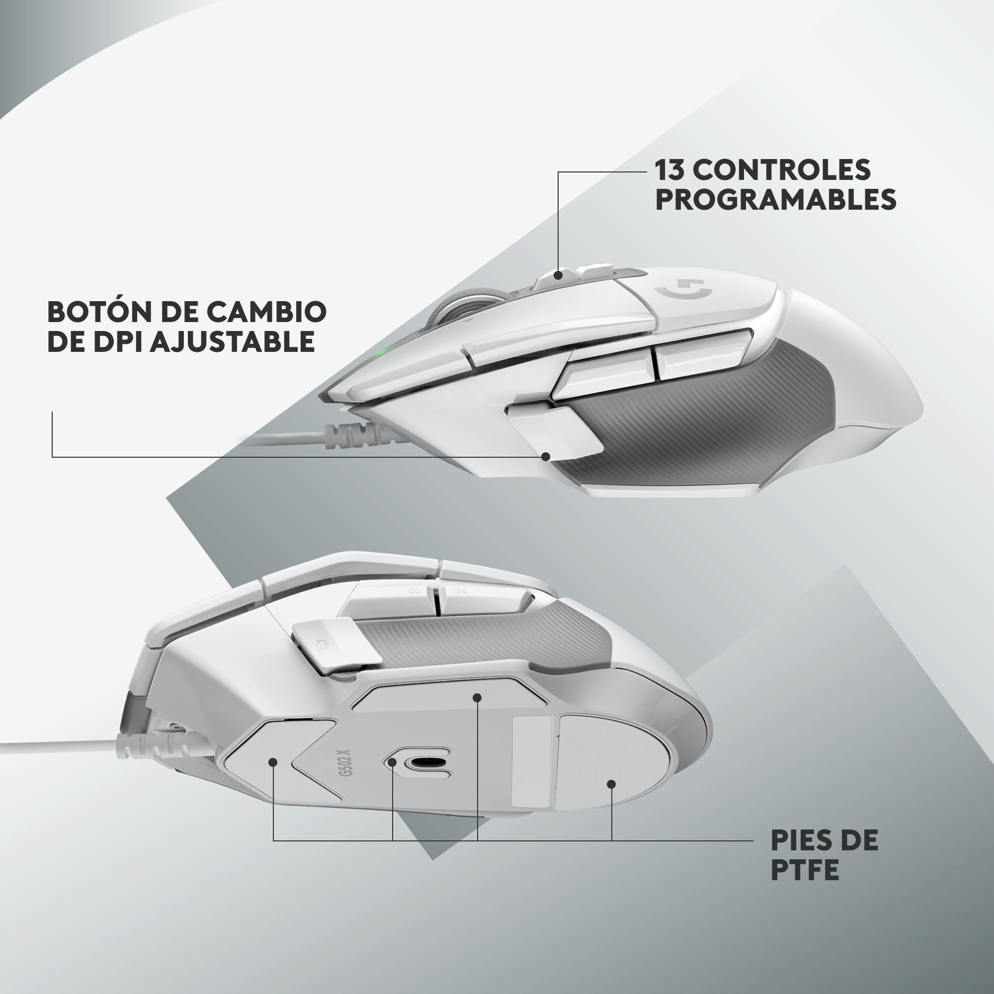 Mouse raton logitech g g502 x gaming optico usb 25600ppp blanco - Imagen 6