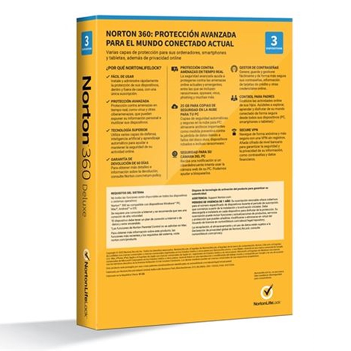 Antivirus norton deluxe 25gb español 1 usuario 3 dispositivos 1 año en caja rsp mm gum - Imagen 2