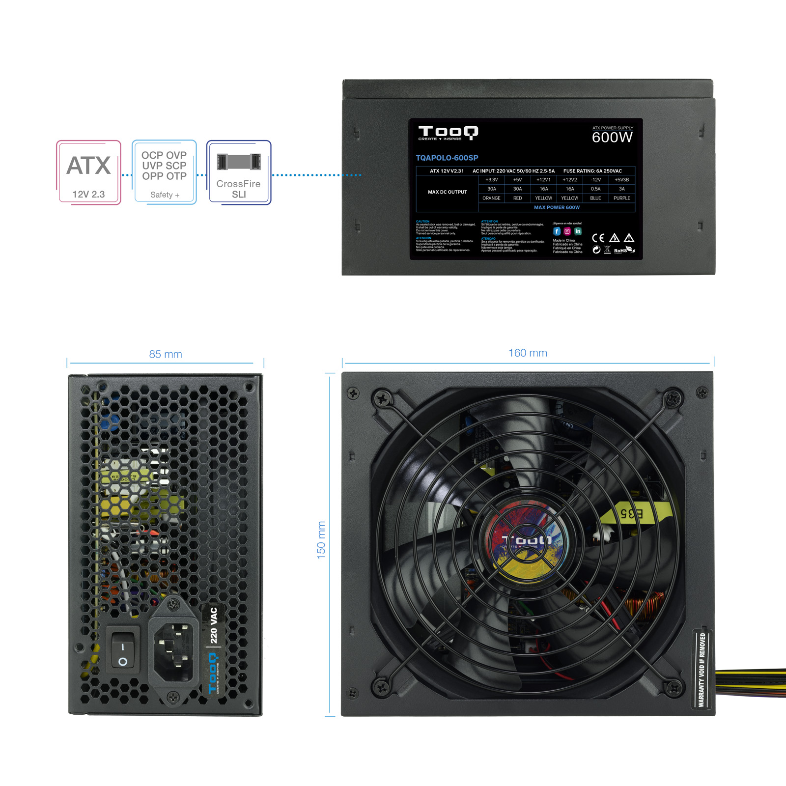 Fuente de alimentacion tooq tqapolo - 600sp atx 600w - Imagen 4
