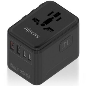 Cargador de Pared Universal GaN para Viaje Aisens ASPS-2A3C09-BK/ Toma de Corriente Universal/ 3xUSB Tipo-C/ 2xUSB/ 35W 8435739902981 ASPS-2A3C09-BK AIS-CARGA ASPS-2A3C09-BK