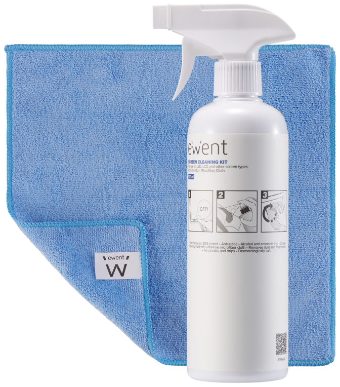 EWENT KIT DE LIMPIEZA DE PANTALLAS 500ML CON PAÑO MICROFIBRA 30X30CM 8052101434880 EW5678