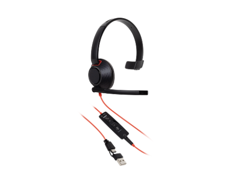 HP Poly Auriculares Poly Blackwire 5210 monaural USB-C + conector de 3,5 mm + adaptador USB-C/A - Imagen 3