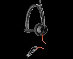 HP Poly Auriculares monoaurales Poly Blackwire 3315 con certificación Microsoft Teams USB-C + Conector de 3