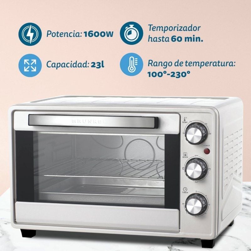 Horno de Sobremesa Grunkel HR-23SILVER/ 1600W/ Capacidad 23L/ Plata - Imagen 3