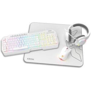Pack Gaming Krom Kenta/ Teclado RGB + Ratón + Alfombrilla + Auriculares/ Blanco 8436587976384 NXKROMKENTASPWH KROM-PACK KENTA WH