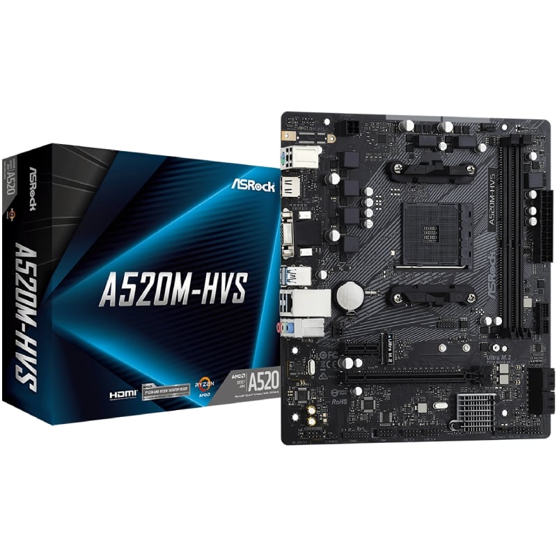 Placa Base Asrock A520M-HVS/ DDR4/ PCIe 3.0/ Socket AM4/ Micro ATX 4710483932311 90-MXBE60-A0UAYZ ASR-PB A520M-HVS