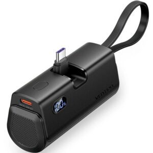 Powerbank 4800mAh Vention FHQB0/ 22.5W/ Negra/ Incluye Cable USB Tipo-C y Lightning 6922794784673 FHQB0 VEN-BAT FHQB0