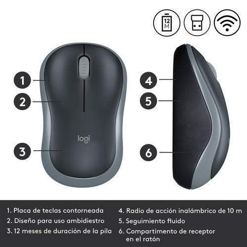 RATON LOGITECH M185 INALAMBRICO NEGRO/GRIS - Imagen 4