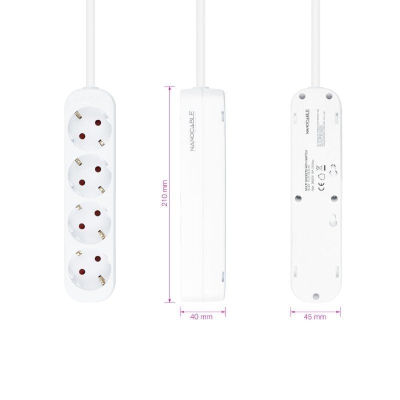 Regleta Nanocable 10.37.0004-NS/ 4 Tomas de Corriente/ Cable 1.4m/ Blanca - Imagen 3