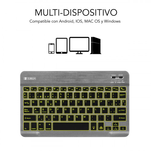 SUBBLIM Teclado Retroiluminado Bluetooth Smart Backlit BT Keyboard Grey - Imagen 2